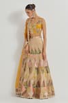 Shop_Kavita Bhartia_Beige Viscose, Organza Sequins, Embroidery, Patchwork Sweetheart Lehenga Set _Online_at_Aza_Fashions
