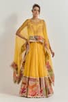 Buy_Kavita Bhartia_Yellow Organza Embroidery Round Neck Lehenga Set _at_Aza_Fashions