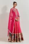 Kavita Bhartia_Fuchsia Organza Patchwork, Embroidery, Zari, Lace, Mirrors High Cape Lehenga Set _Online_at_Aza_Fashions
