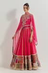 Buy_Kavita Bhartia_Fuchsia Organza Patchwork, Embroidery, Zari, Lace, Mirrors High Cape Lehenga Set _Online_at_Aza_Fashions