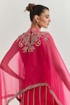 Shop_Kavita Bhartia_Fuchsia Organza Patchwork, Embroidery, Zari, Lace, Mirrors High Cape Lehenga Set _Online_at_Aza_Fashions