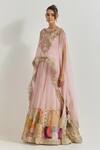Shop_Kavita Bhartia_Pink Organza Patchwork, Embroidery, Sequins, Hand Embellished Lehenga Set _at_Aza_Fashions