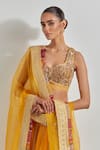 Buy_Kavita Bhartia_Yellow Organza Patchwork, Embroidery, Gota Patti, Patch Work Lehenga Set _Online_at_Aza_Fashions