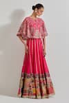 Shop_Kavita Bhartia_Fuchsia Organza, Chanderi Silk Embroidery, Patch Work Cape Lehenga Set _at_Aza_Fashions