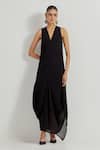 Kavita Bhartia_Black V-, Round Crinkle Georgette Dress And Jacket _Online_at_Aza_Fashions