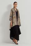 Buy_Kavita Bhartia_Black V-, Round Crinkle Georgette Dress And Jacket _Online_at_Aza_Fashions