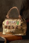 Shop_Bhavna Kumar_Gold Embroidery Antique Kundan Embellished Tote Bag _at_Aza_Fashions