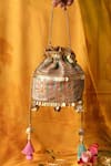 Buy_Bhavna Kumar_Gold Tassels, Metallic Thread Multicolor Embellished Potli Bag _at_Aza_Fashions