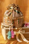 Buy_Bhavna Kumar_Gold Tassels, Metallic Thread Multicolor Embellished Potli Bag 