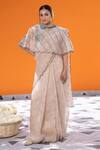 Buy_Janki India_Ivory Chanderi Embroidery Round Neck, Collared Organza Saree Set With Cape _at_Aza_Fashions