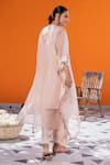 Shop_Janki India_Rose Gold Satin, Silk Embroidery Round Neck Kaftan Set _at_Aza_Fashions