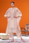 Buy_Janki India_Rose Gold Satin, Silk Embroidery Round Neck Kaftan Set _at_Aza_Fashions