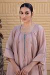 Janki India_Rose Gold Chanderi Embroidery V-neck Organza Jacket Set _Online_at_Aza_Fashions