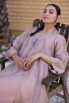 Buy_Janki India_Rose Gold Chanderi Embroidery V-neck Organza Jacket Set _Online_at_Aza_Fashions