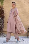 Janki India_Rose Gold Chanderi Embroidery V-neck Organza Jacket Set _at_Aza_Fashions