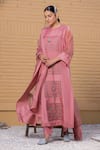 Buy_Janki India_Pink Dupion Embroidery Round Neck Silk Kaftan Set _at_Aza_Fashions