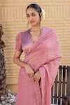 Buy_Janki India_Pink Chanderi Embroidery V-neck Saree With Blouse _Online_at_Aza_Fashions