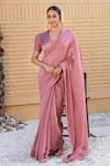 Buy_Janki India_Pink Chanderi Embroidery V-neck Saree With Blouse _at_Aza_Fashions
