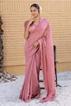 Shop_Janki India_Pink Chanderi Embroidery V-neck Saree With Blouse _Online_at_Aza_Fashions