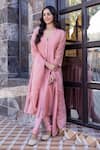 Buy_Janki India_Peach Silk, Organza Embroidery Round Neck Chanderi Kurta Set 