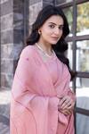 Janki India_Peach Chanderi Embroidery Round Neck Saree With Blouse _Online_at_Aza_Fashions