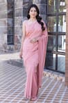 Buy_Janki India_Peach Chanderi Embroidery Round Neck Saree With Blouse 