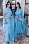 Buy_Janki India_Sky Blue Silk Embroidery Round Neck Chanderi Saree With Blouse 