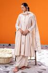 Buy_Janki India_Ivory Chanderi Embroidery Round Neck Kurta Set _Online_at_Aza_Fashions