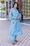Buy_Janki India_Sky Blue Silk Embroidery Round Neck Organza Kaftan Set _Online_at_Aza_Fashions