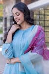 Shop_Janki India_Sky Blue Silk Embroidery Round Neck Chanderi Kurta Set _Online_at_Aza_Fashions