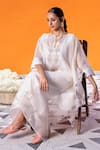 Shop_Janki India_Ivory Satin, Silk Embroidery Notched Neck Organza Kaftan Set _Online_at_Aza_Fashions