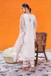 Shop_Janki India_Ivory Satin, Silk Embroidery Notched Neck Organza Kaftan Set _at_Aza_Fashions