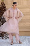 Buy_Janki India_Peach Satin, Silk Embroidery Round Neck Kaftan Set _Online_at_Aza_Fashions