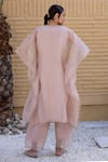 Shop_Janki India_Peach Satin, Silk Embroidery Round Neck Kaftan Set _at_Aza_Fashions