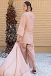 Shop_Janki India_Rose Gold Satin, Silk Embroidery Round Neck Chanderi Kurta Set _at_Aza_Fashions