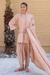 Buy_Janki India_Rose Gold Satin, Silk Embroidery Round Neck Chanderi Kurta Set _at_Aza_Fashions