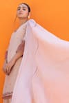 Buy_Janki India_Rose Gold Satin Embroidery V-neck Kurta And Dhoti Pant Set _Online_at_Aza_Fashions