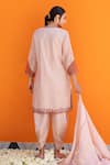 Shop_Janki India_Rose Gold Satin Embroidery V-neck Kurta And Dhoti Pant Set _at_Aza_Fashions