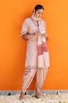 Buy_Janki India_Rose Gold Satin Embroidery V-neck Kurta And Dhoti Pant Set 