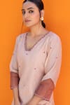 Janki India_Rose Gold Satin Embroidery V-neck Kurta And Dhoti Pant Set _Online