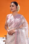 Buy_Janki India_Ivory Organza, Chanderi Embroidery Round Neck Saree With Silk Blouse _Online_at_Aza_Fashions