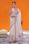 Buy_Janki India_Ivory Organza, Chanderi Embroidery Round Neck Saree With Silk Blouse _at_Aza_Fashions