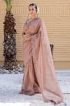 Janki India_Rose Gold Organza, Chanderi Embroidery Round Neck Saree With Blouse _at_Aza_Fashions