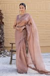 Buy_Janki India_Rose Gold Organza, Chanderi Embroidery Round Neck Saree With Blouse 