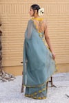Shop_Janki India_Teal Organza, Chanderi Embroidery Collared Saree With Blouse _at_Aza_Fashions