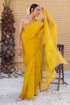 Shop_Janki India_Yellow Organza, Chanderi Embroidery Round Neck Silk Saree With Blouse _Online_at_Aza_Fashions