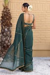 Shop_Janki India_Emerald Green Organza, Chanderi Embroidery Round Neck Saree With Blouse _at_Aza_Fashions