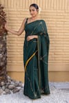 Buy_Janki India_Emerald Green Organza, Chanderi Embroidery Round Neck Saree With Blouse _at_Aza_Fashions