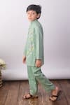 The Right Cut_Green Cotton Embroidery Mint Petal Prince Kurta Set _Online_at_Aza_Fashions