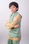 The Right Cut_Yellow Cotton Embroidery Little Lotus Mint Green Nehru Jacket And Kurta Set _Online_at_Aza_Fashions